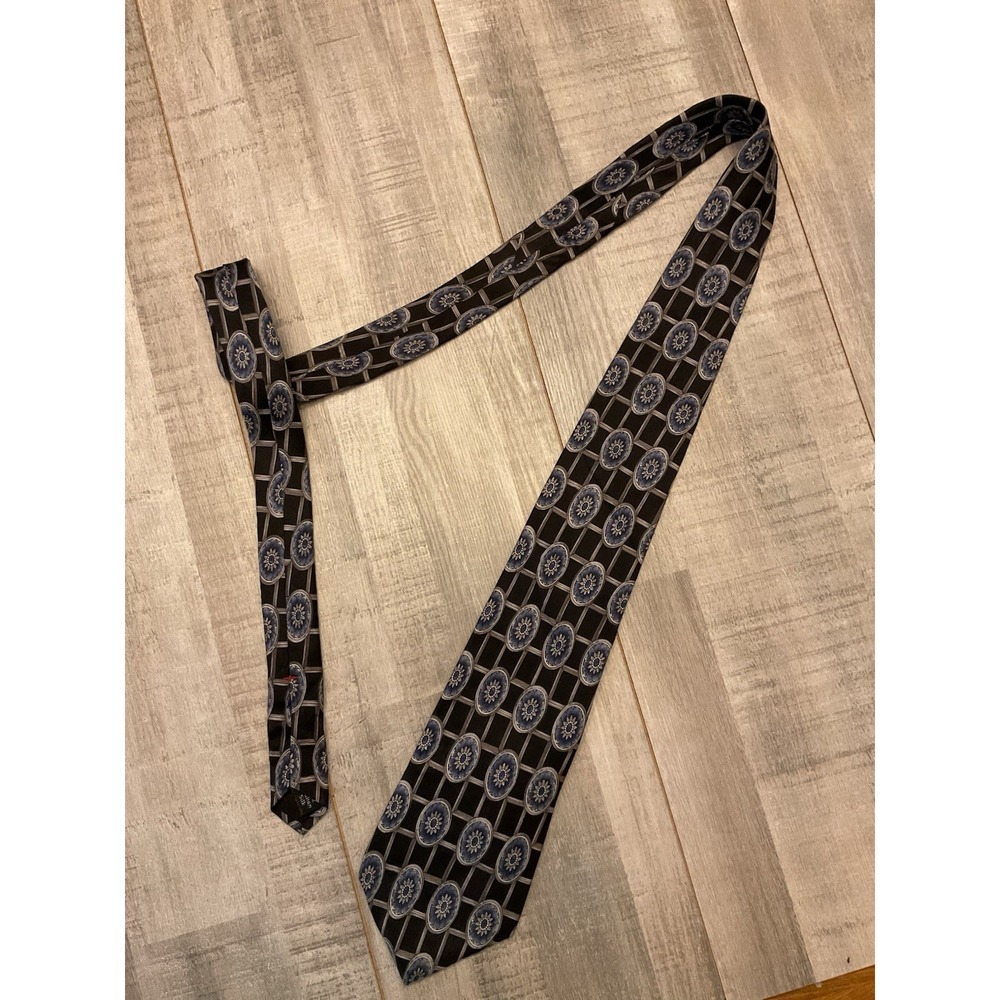 Henry Grethel Men's Tie Blue Geometric 100%‎ Silk Printed in Italy Made in USA